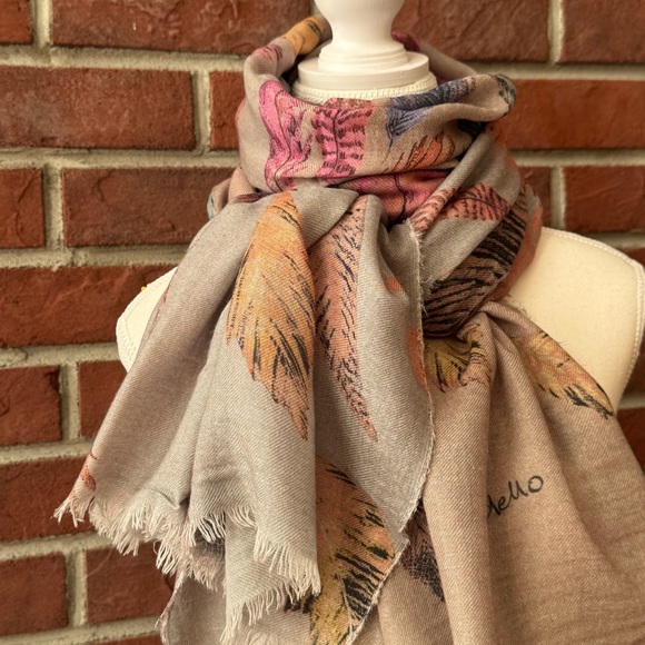 •Codello Germany Feathers Print Oversized Shawl Blanket Light Scarf 43”x72”NWOT - Picture 8 of 14